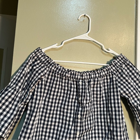 Abercrombie & Fitch Off Shoulder Gingham Top Navy White S - Picture 5 of 10